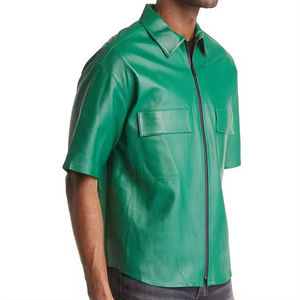 Green Men's Short Sleeve Workwear <b>Shirt</b> With Zipper Front And Logo Pockets Casual Style Summer Wear - Product Image 5