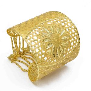 Wholesale Brass 14K 18K 24K Dye Gold Plated Women's Wide Cuff <b>Kada</b> Bangle with Filigree Floral and Openwork Star Patterns - Product Image 2