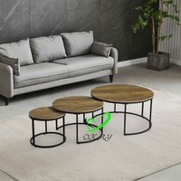 Ensemble de table basse et de table d'appoint ronde en bois au design moderne avec cadre en métal doré, facile à nettoyer, pour le salon, meubles de maison