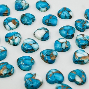 Cabochon en forme de cœur en turquoise cuivrée bleu glacé, pierre précieuse en vrac pour la fabrication de bijoux - Product Image 3