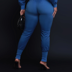 Wholesale <b>Women</b> 2 Piece Matching <b>Outfits</b> Long Sleeve Cold Shoulder Cropped Jacket High Waist Elastic Sweatpants Lounge Set - Product Image 5
