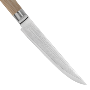 Cuchillo para carne de 4.75 pulgadas, hoja afilada de acero de Damasco con mango de madera Pakkawood rubia para cortar carne de res, filetes y cenas. - Product Image 5
