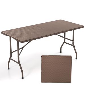 Tavolo da Picnic Pieghevole 5FT con Piano in HDPE Effetto Rattan, Telaio in Metallo Robusto, Tavolo Portatile per Esterni e Interni, Capacità 400lb - Product Image 4