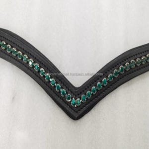 Banda de ceja de caballo de cuero acolchado con canal vacío en forma de V hecha a medida más vendida con cadena ostentosa de cristales redondos verde esmeralda - Product Image 5