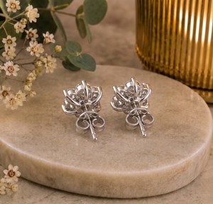 Flowers Style 925 Sterling Silver Classic Round Cut Moissanite Stud <b>Earrings</b> With Rhodium Plating for Partners Gift Her - Product Image 4
