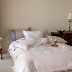 NWK INDUSTRY Parure de lit de luxe en coton 500TC rose brodé pour femme, draps-housses et draps plats, vente en gros - Product Image 2