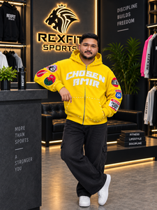 Custom Men Oversized Zip Up Hoodie Heavyweight <b>Fleece</b> Patchwork Rhinestone Streetwear <b>Hooded</b> <b>Jacket</b> With Embroidery Sleeve Patch - Product Image 4