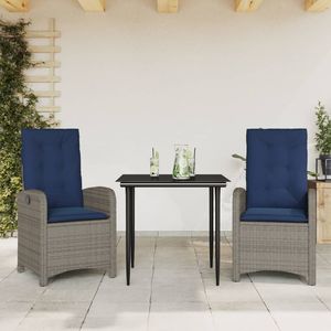 3-Piece Gray Poly <b>Rattan</b> Patio Dining Set with <b>Cushions</b> <b>Garden</b> Sets - Product Image 1