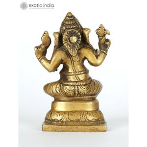รูปปั้นพระพิฆเนศขนาดเล็ก3นิ้วทำด้วยมือรูปปั้นทองสัมฤทธิ์อินเดีย - Product Image 1