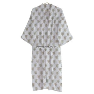 Kimono Style Cotton Hand Block Print Bathrobe Wholesale Boho Hand Block Print Cotton Handmade Maxi Gown - Product Image 4