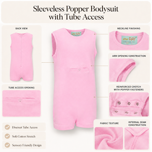 Tube Access Adaptive Body Suit Special Kids Sensory Clothing | Sleeveless Organic Cotton Stretch Unisex Inclusive Wear Zipper - Product Image 3