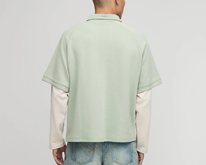 Vêtements décontractés d'été pour hommes, chemises à manches courtes en tricot uni, 100% coton de qualité supérieure, 2 couleurs, logo imprimé DTF personnalisé - Product Image 2