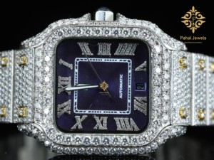 Montre automatique pour homme Pahal Jewels avec diamants, boîtier carré en acier inoxydable 40 mm, affichage analogique de la date, bracelet de luxe tendance - Product Image 6
