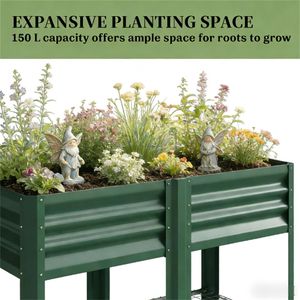 Fioriera Rialzata e Scaffale Portapiante Verde con Vaso e Contenitore per Attrezzi - Product Image 2