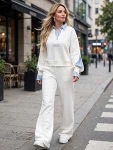 ONETEN APPARELS Conjunto Deportivo Ligero para Mujer, Color Blanco con Bloques de Color, Cuello Alto con Cremallera, Corte Holgado, Estampado Digital Lateral 2 en 1 - Product Image 1