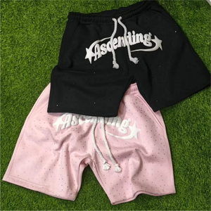 Shorts personnalisés pour hommes avec strass et impression en relief, style vintage délavé, en tissu épais, délavé à l'acide, streetwear, brodés, décontractés, vente en gros - Product Image 5