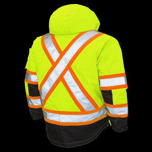 Veste de travail haute visibilité pour homme avec capuche, bandes réfléchissantes, imperméable, en polyester, pour l'hiver, fermeture éclair - Product Image 5