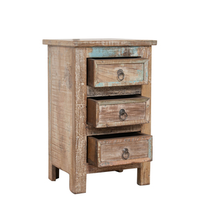 Table d'appoint rustique ancienne en bois à 3 tiroirs, meuble de rangement pour chevet, chambre à coucher, salon, entrée, maison de style farmhouse - Product Image 2