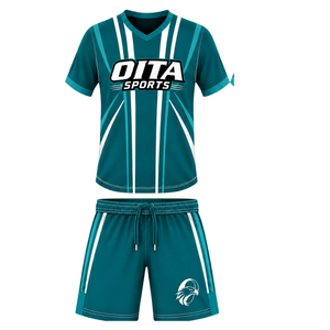 Conjunto de Camiseta y Pantalones Cortos de Rugby en Blanco y Verde Azulado, Cuello en V, Uniforme de Equipo, Transpirable, Ligero, Personalizable, Ropa Deportiva de Entrenamiento - Product Image 1