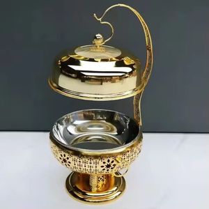 หม้ออุ่นอาหารทรงรีสีทองหรูหรา พร้อมฝาปิดแบบแขวน ทำจากสแตนเลสคุณภาพพรีเมียม เหมาะสำหรับงานแต่งงาน บุฟเฟ่ต์ และจัดเลี้ยง - Product Image 5
