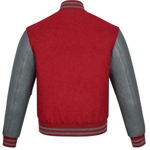 Custom <b>Red</b>/Grey <b>Wool</b> & Genuine Leather Waterproof Quick-Dry Eco-Friendly Unisex Varsity Jacket with Custom Logo - Product Image 2