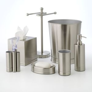 Contemporary Stainless Steel Bathroom <b>Set</b> With <b>Soap</b> Dispenser Toothbrush Holder And Matching Vanity Storage Accessories - Product Image 5