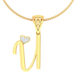 Yellow Gold Diamond Pendant With Heart Cut Diamond Accent Romantic Style For Everyday Wear Unisex - Product Image 3