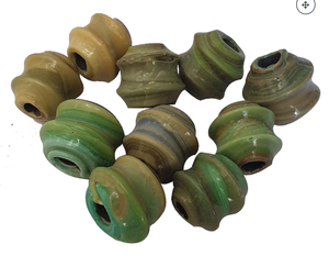 Perles de verre rondes/ovales à rayures chevron faites à la main |   Jaune Noir Vert Brun |   Perles de commerce africaines en gros à grand trou pour la bijouterie - Product Image 2