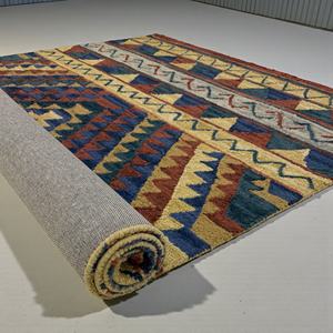 Alfombra Abstracta de Lana con Bucle, Hecha a Mano, Moderna, Ecológica, Intrincada, Multicolor y Texturizada - Product Image 1