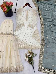 Ensemble Sharara en soie élégant avec broderie de pierres et de paillettes – Robe ethnique pour femmes, tenue de soirée - Product Image 6