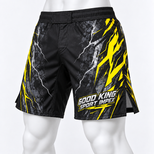 Pantalones Cortos de MMA Masculinos para Campeonato, Evento Principal, Brawl, Canary Lemon, Jagged Claw Marks, Cracked Granite, Zigzag Bolt, Pewter Fume, Sprawl - Product Image 3