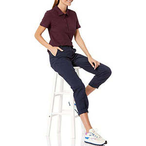 Polo de Manga Corta de Punto para Mujer, Color Sólido, Estilo Casual, Largo Regular, Morado Oscuro - Product Image 2