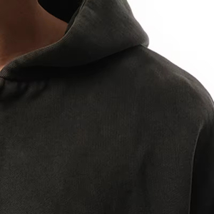 Sudadera Unisex Negra con Capucha y Cremallera, de Forro Polar, Oversize, Casual, Color Liso, Largo Recortado, de Algodón Tejido, Invierno, Vintage, con Logotipo Personalizado - Product Image 4