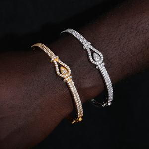 Luxury 18K Gold Plated Cuff <b>Bracelets</b> With Pear Cut Diamond Channel Setting Unisex Everyday Wear Water Drop Design - Product Image 1