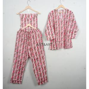 Conjunto de Pijama de Algodón 100% con Estampado Floral para Mujer, Manga Larga, Cuello en V, Cintura Elástica, Ropa de Dormir Informal, Suave y Transpirable, ART&ART Primavera - Product Image 3