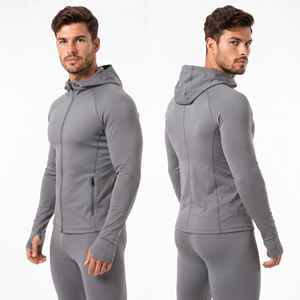 Sweat à capuche zippé ajusté pour homme 100 % polyester respirant, veste de compression à capuche pour yoga, veste d'entraînement de gym, sous-vêtement technique zippé pour homme - Product Image 1