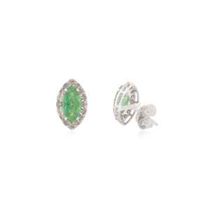 100% Authentic Marquise Cut <b>Emerald</b> & Round Diamond <b>Studs</b> Wholesale Earrings Women's Fine 925 Silver Jewelry - Product Image 5