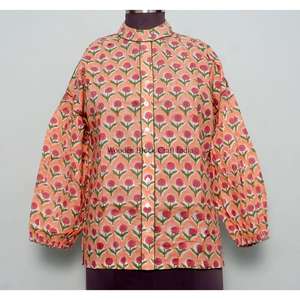 Haut indien floral vintage personnalisé de haute qualité pour femme, style coréen, 100 % coton, écologique, manches bouffantes - Product Image 1