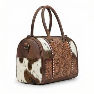 Bolsos de Viaje Deportivos Mini Speedy de Cuero Genuino 100% con Grabado Floral en Piel Marrón y Blanca, Resistentes al Agua, para Mujer - Product Image 3