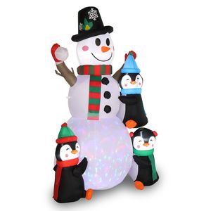Decorazione Gonfiabile Pupazzo di Neve da 1,8 m con 3 Pinguini, 4 Catene Luminose e 1 Luce Rotante Colorata per Esterni, Decorazioni Natalizie da Giardino - Product Image 2