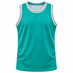 Maillot de basket personnalisé bleu sarcelle sans manches en mesh avec bordure blanche et grise, respirant, uniforme de sport - Product Image 2