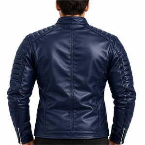 Hot Selling Slim Stand Collar Cowhide <b>Leather</b> <b>Jacket</b> with Zipper for <b>Men</b> Slim Stand Collar <b>Genuine</b> <b>Leather</b> Motorcycle <b>Jacket</b> - Product Image 2