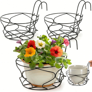 Support de pot de fleurs en fer noir pour balcon, panier de plantation à fixer sur balustrade avec cadre en fil métallique décoratif pour jardin, patio, fenêtre - Product Image 1