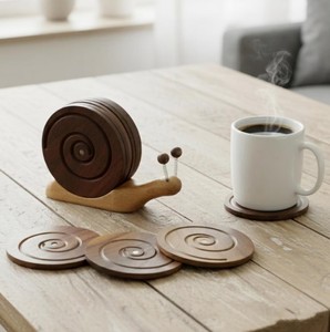 Unique Snail <b>Shaped</b> Wooden Coasters Set Luxury Walnut Wood Cup Mat <b>Office</b> <b>Desk</b> Ornaments Creative Housewarming Business Gift - Product Image 3