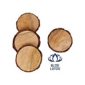 [สินค้าขายดี] ชุดจานรองแก้วไม้ลายบัวสีน้ำเงิน ดีไซน์สไตล์ญี่ปุ่น รักษาสิ่งแวดล้อม สำหรับวางเครื่องดื่มบนโต๊ะ ลดรอยน้ำและรอยร้อน - Product Image 1