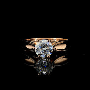 Bague de fiançailles classique unisexe en or massif 18 carats avec pierre naturelle taille brillant, sertie à griffes, AMBER JEWELS T-1143, plaqué rhodium, IGI - Product Image 1