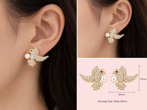Pearl Bird Gemstone Gold Plated 925 Sterling <b>Silver</b> Handmade <b>Stud</b> <b>Earrings</b> For Women Girl Jewelry Wedding Gift - Product Image 5
