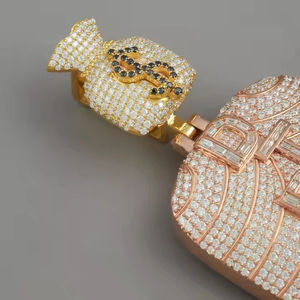 Pendentif de dessin animé plaqué or rose en alliage avec strass en cristal, bijou unisexe mignon à thème, cadeau - Product Image 2