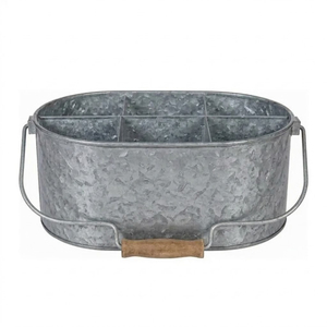 Porta Cubiertos Rústico de Metal Galvanizado Blanco Envejecido, Organizador de Utensilios y Cubiertos de 4 Compartimentos, Estilo Vintage - Product Image 4