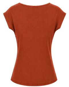 Manufacturer Rust Orange Women Casual Summer Blouse Elegant Flower Neck Short Sleeve Fashion Loose Fit Daily Wear <b>Top</b> Apparel - Product Image 2